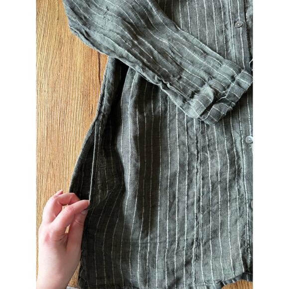 PureJill 100% Linen Green Button Up Blouse Size XSmall - Picture 4 of 6